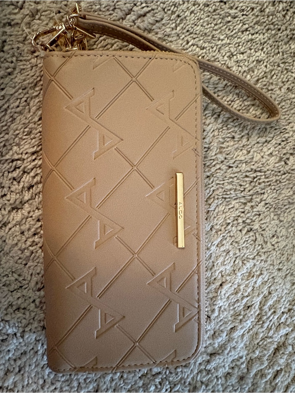 Aldo Taupe Embossed Wristlet Wallet with Gold Accent